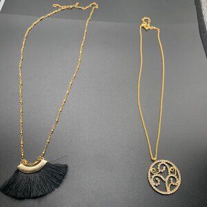 Lot of 2 Pendant Gold Tone Chain Necklaces